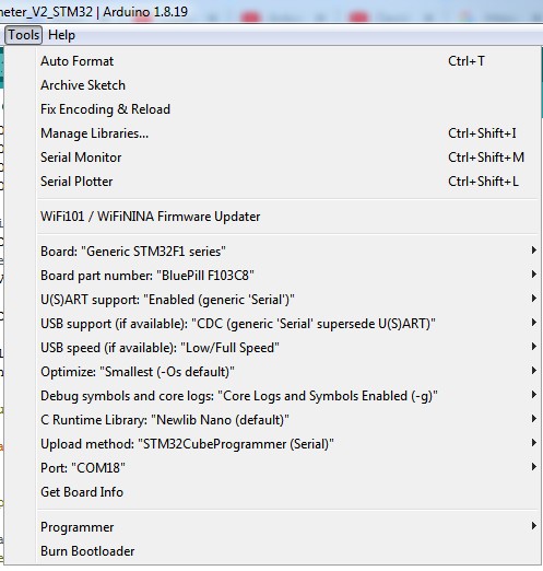 Arduino configuration for board and programming