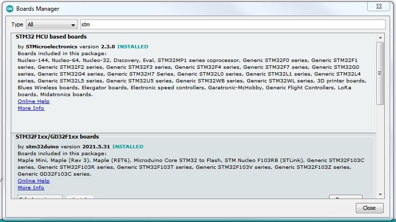 Installation in  Arduino Boardmanager